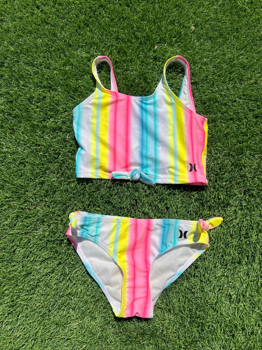 Hurley Multicolor Rainbow Stripe Bikini Set - Pink Yellow Blue
